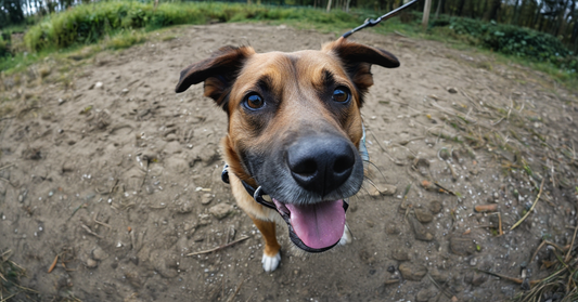 Närbild på hund i koppel