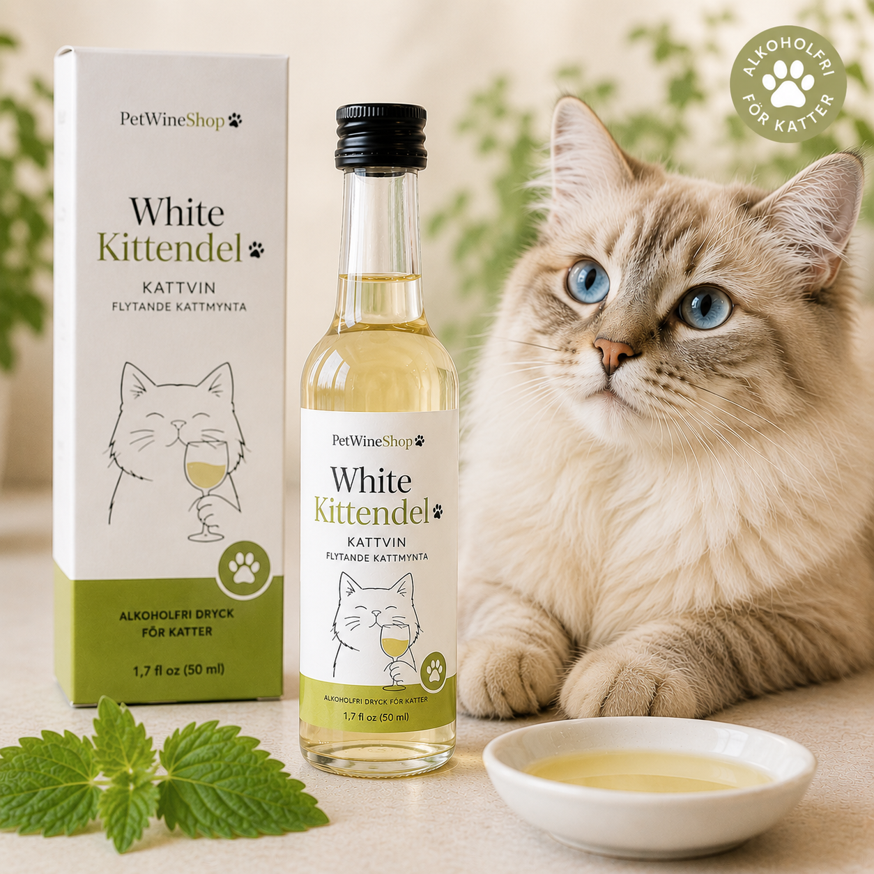 Kattvin White Kittendel med flytande kattmynta för katter 50ml