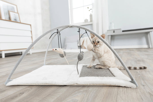 Junior klösmatta med leksaker, 60×33×42cm, grå/ljusgrå